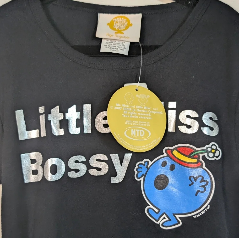 Mr Men Little Miss Y2K Black Crewneck Little Miss Bossy Deadstock 2007 Tee NEW! - Picture 2 of 8